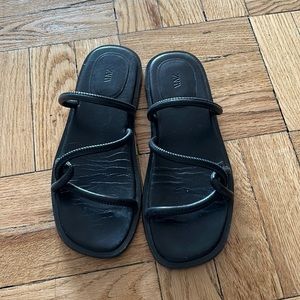 Zara flat black sandals